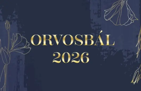 Orvosbál 2026 felirat arany betűkkel sötétkék háttéren